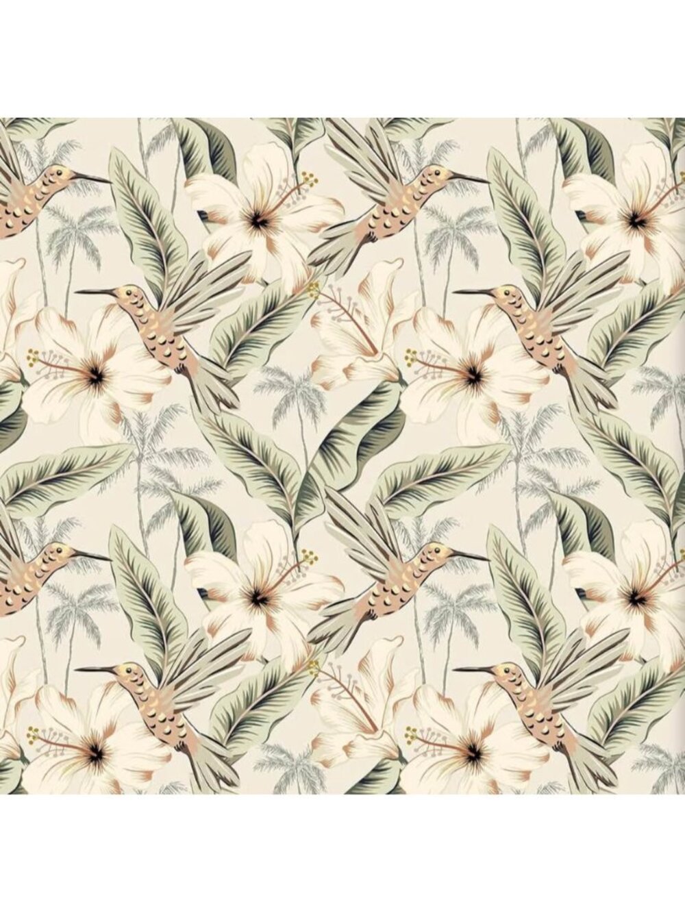 Tropical Hummingbird and Hibiscus Peel and Stick Wallpaper
